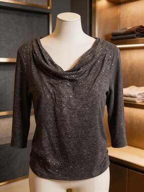 Laura Ashley Womens Medium gray Silver Metallic 3/4 Sleeve Top